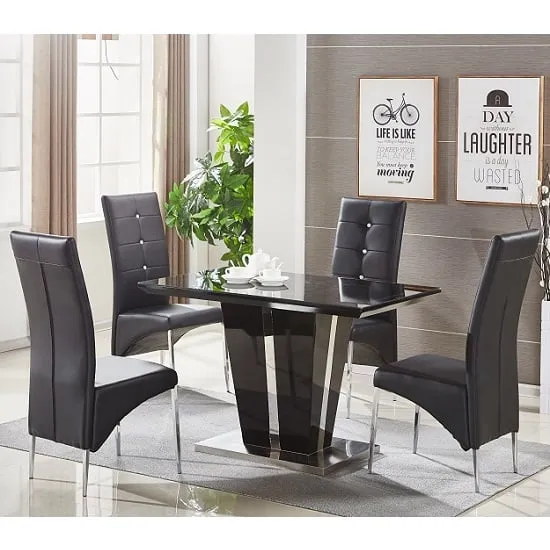 Memphis Small Gloss Dining Table with 4 Vesta Chairs - Black