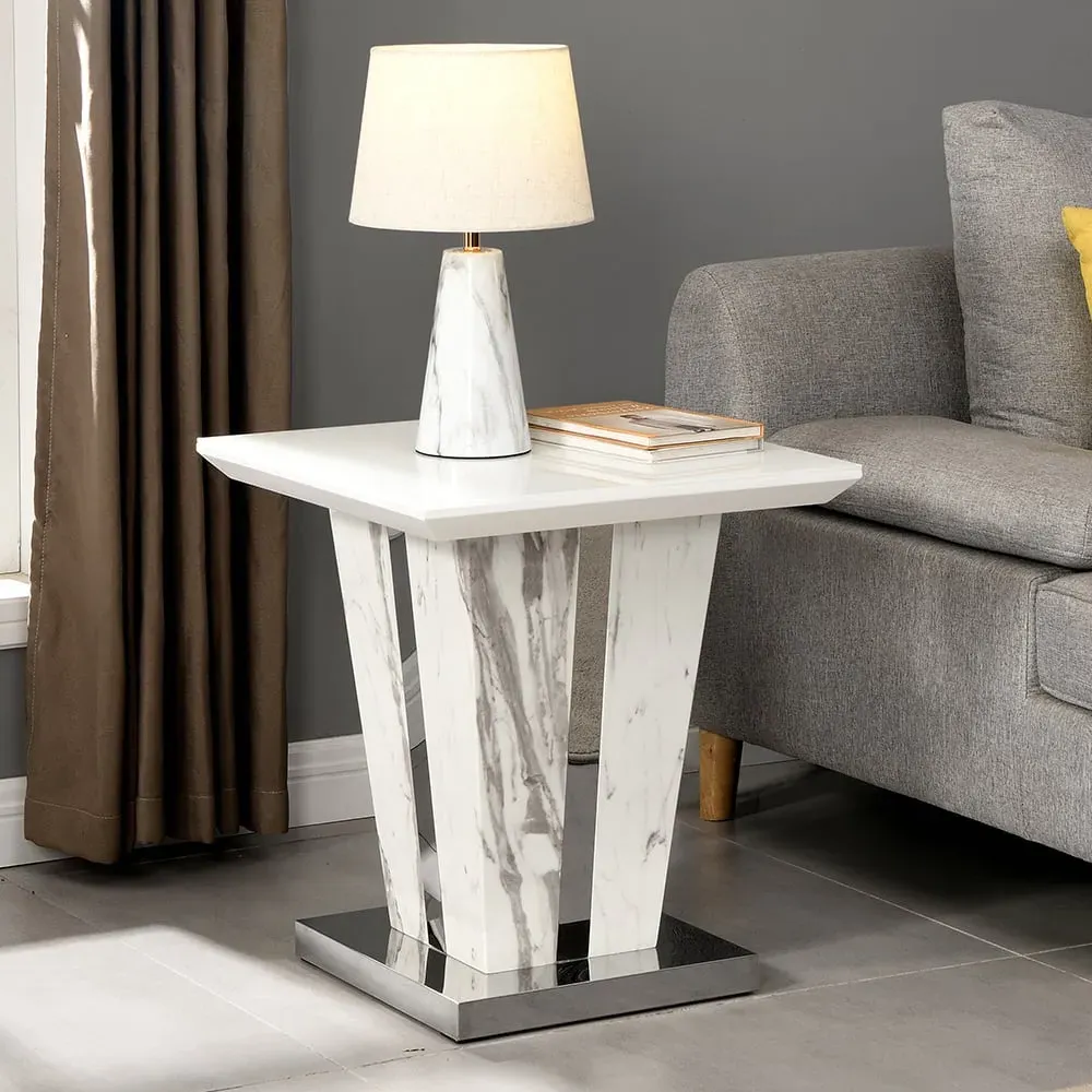 Memphis Square Lamp Table - Filo Marble Effect, Glass