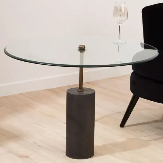 Menkent Round Side Table - Clear Glass, Black Marble image