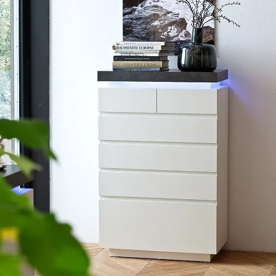 Mentis Chest of Drawers with LED - White, Concrete image