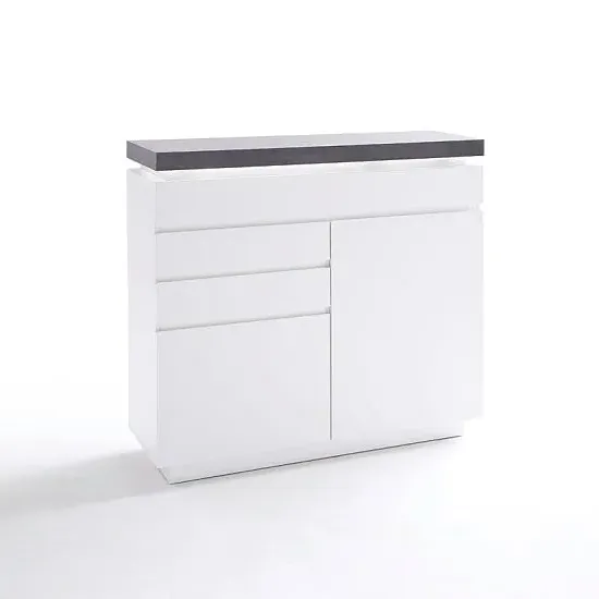 Mentis Compact Sideboard with LED - White, Concrete
