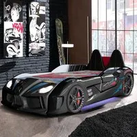 Menve Single Car Bed with LED - Black, Leather alternate view