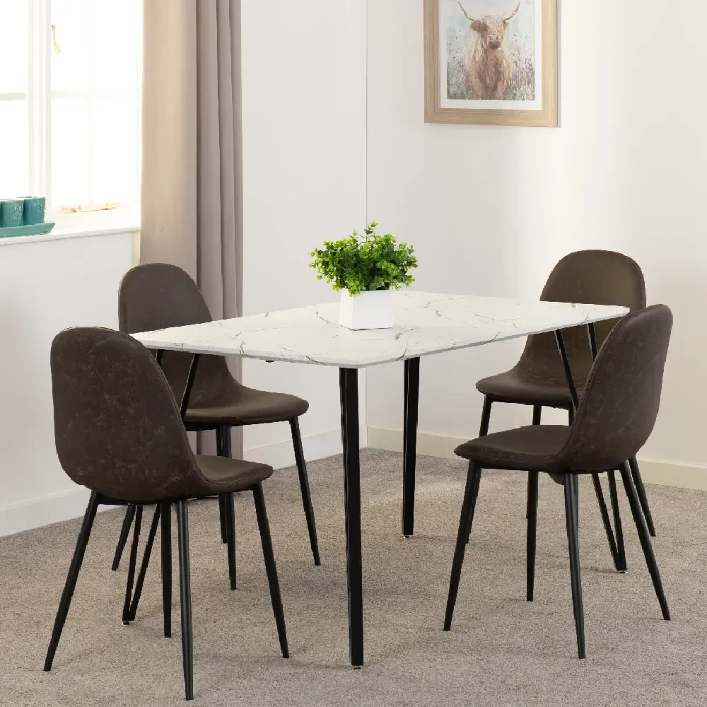 Mequon & Alsip Dining Table Set with 4 Chairs - White Marble Effect product