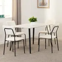 Mequon Dining Table with 4 Fabric Chairs - White, Marble Effect