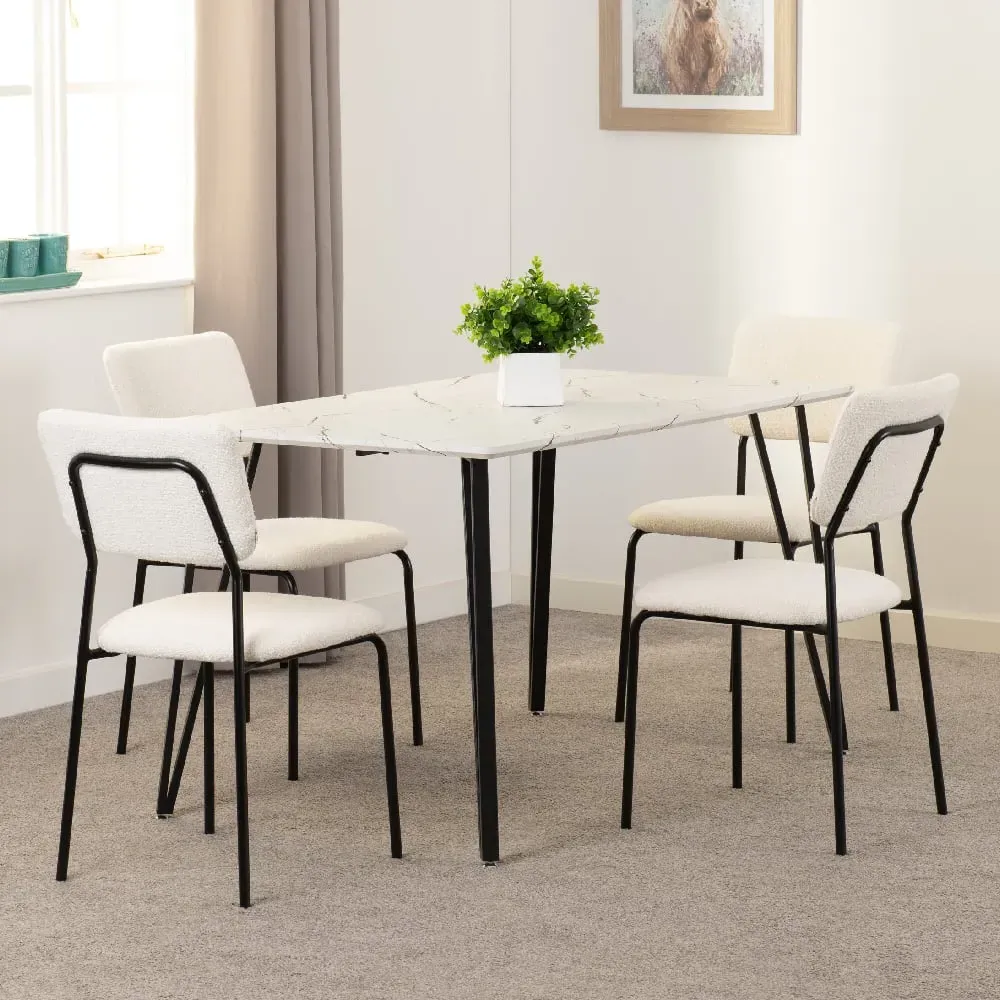 Mequon Dining Table with 4 Fabric Chairs - White, Marble Effect image