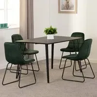 Mequon Dining Table with 4 Lyster Chairs - Green, Marble Effect