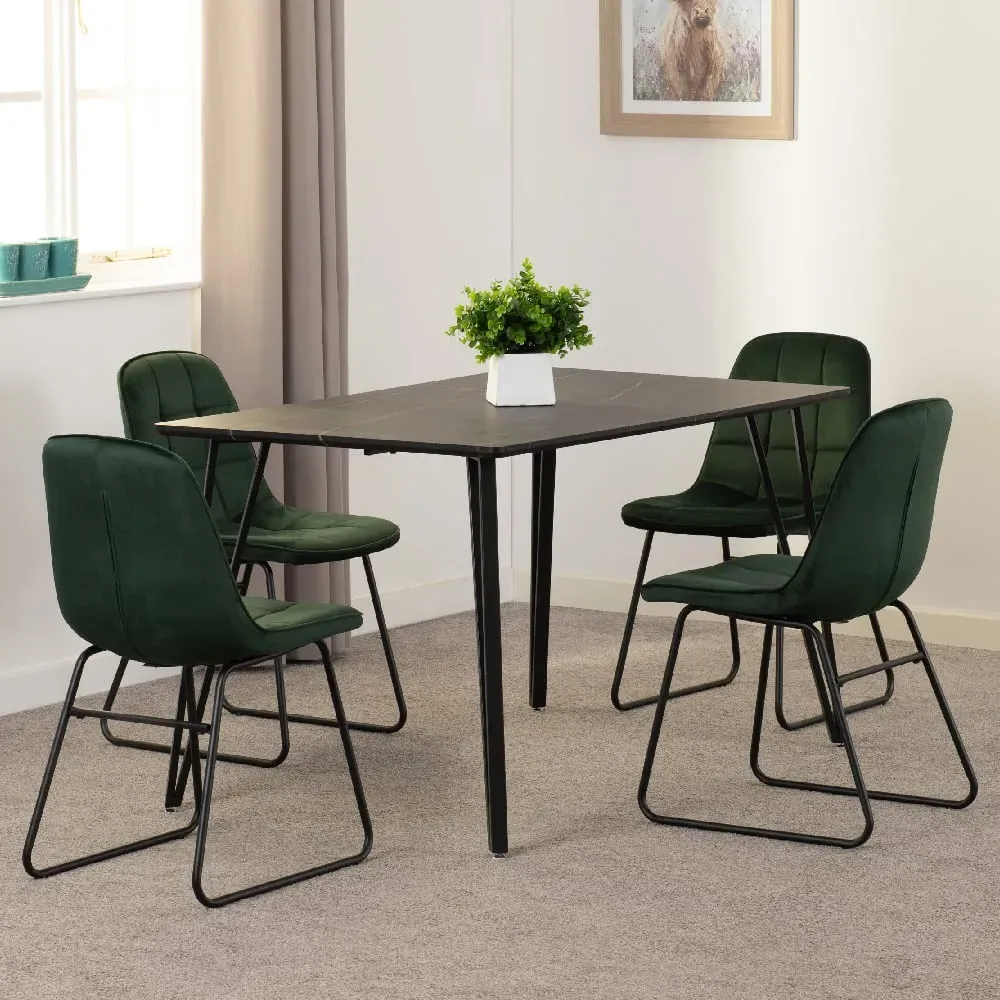 Mequon Dining Table with 4 Lyster Chairs - Green, Marble Effect