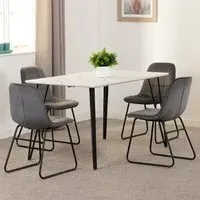Mequon Dining Table with 4 Lyster Chairs - White, Marble Effect