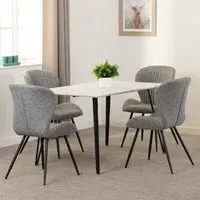 Mequon Dining Table with 4 Qinson Chairs - White, Marble Effect