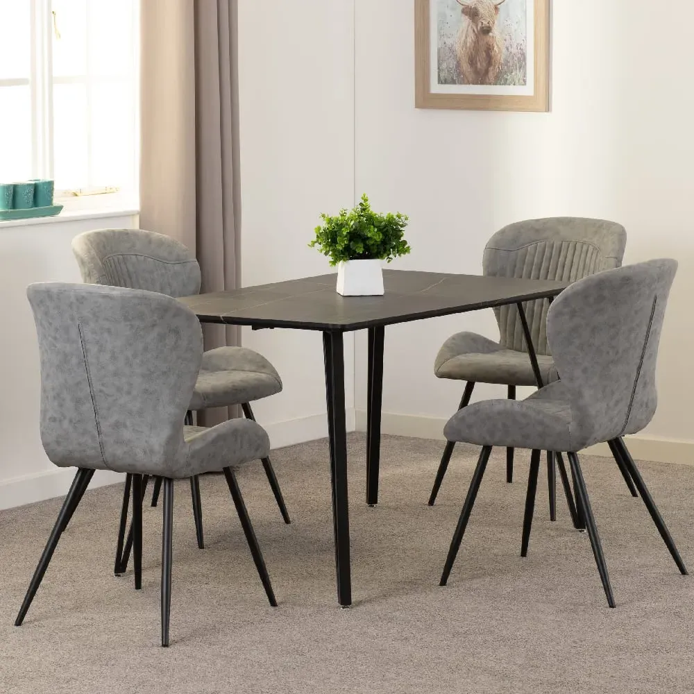 Mequon Rectangular Dining Table with 4 Qinson Chairs - Grey