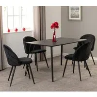 Mequon Rectangular Dining Table with 4 Velvet Chairs - Black