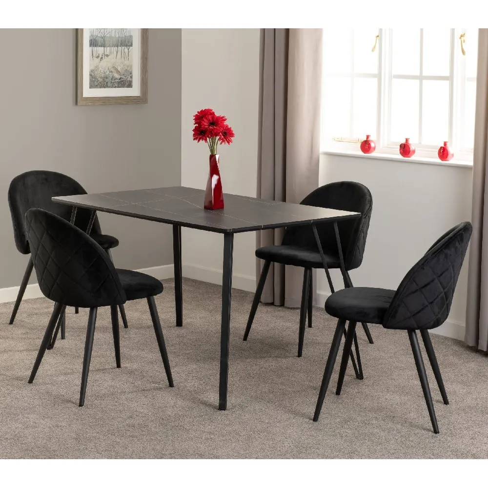 Mequon Rectangular Dining Table with 4 Velvet Chairs - Black