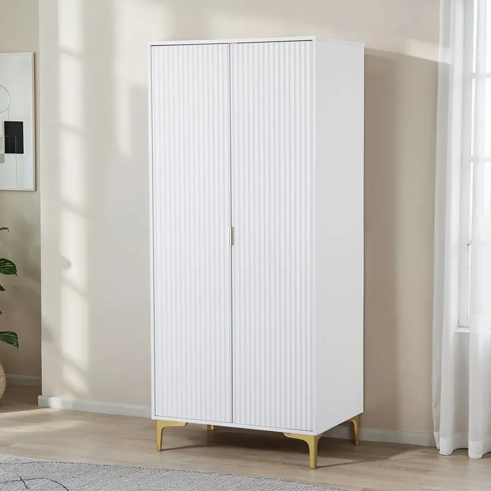 Merano 2-Door Wooden Wardrobe - White, Gold product