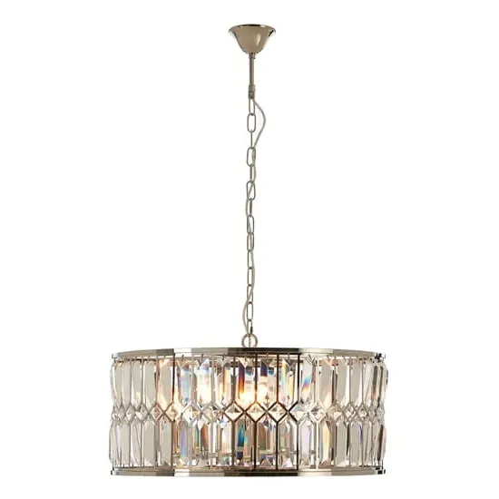 Merced Round Chandelier Ceiling Light - Nickel, Crystal