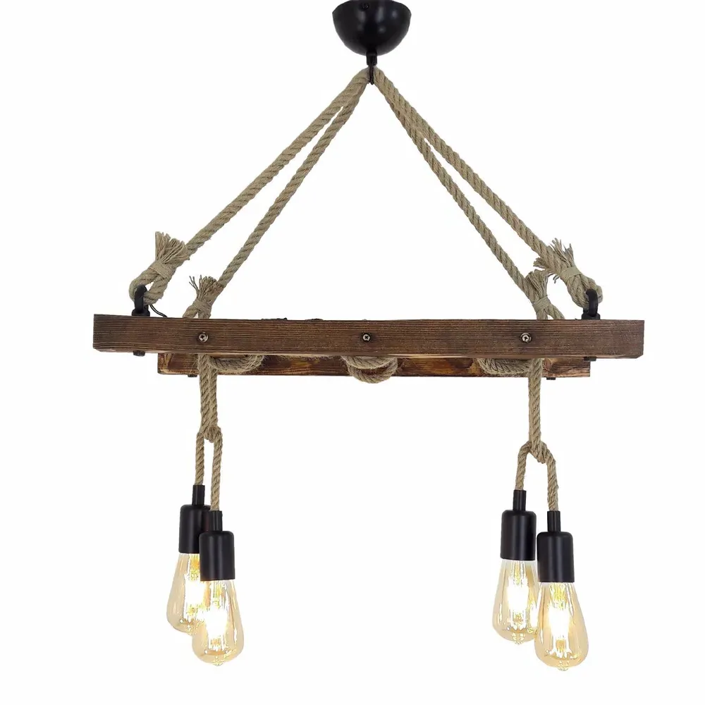 Merdiven Wooden Chandelier Light - Walnut, Solid Pine product