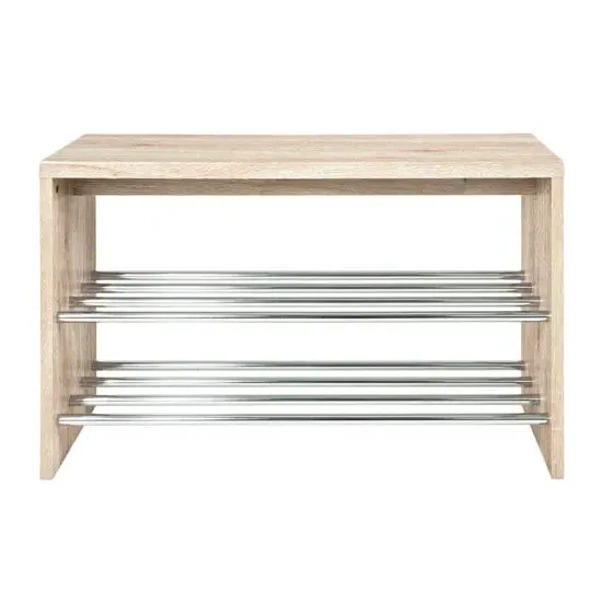 Merin Shoe Bench with Storage - Oak, Chrome image