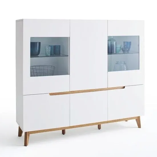 Merina Highboard with 6 Doors - White, Knotty Oak