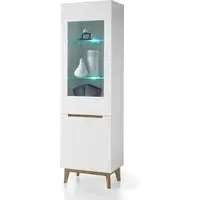 Merina Left Display Cabinet with Glass Door - White, Knotty Oak