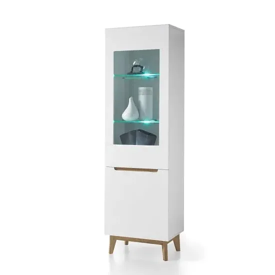 Merina Left Display Cabinet with Glass Door - White, Knotty Oak image