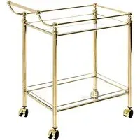Merksem Clear Glass Shelves Serving Trolley - Clear, Brass