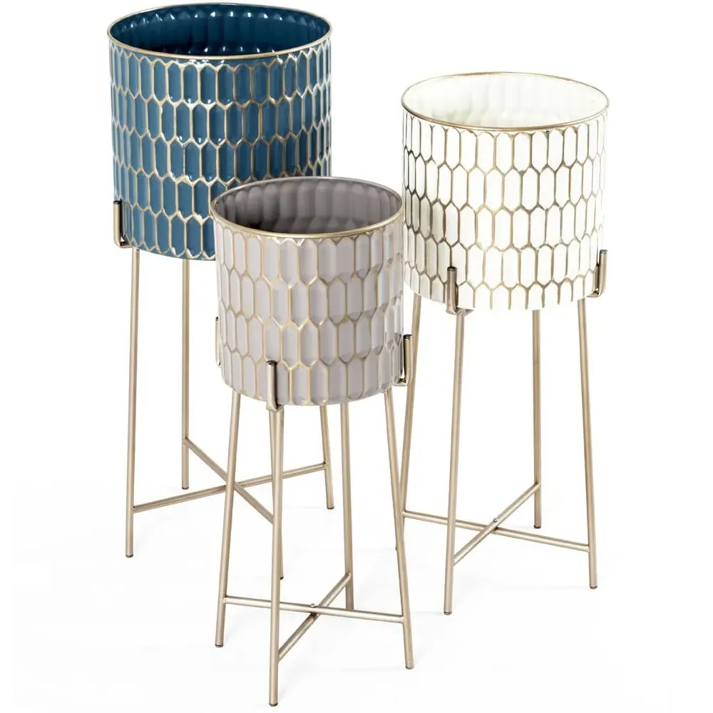 Merksem Set of 3 Planters - Taupe, Metal