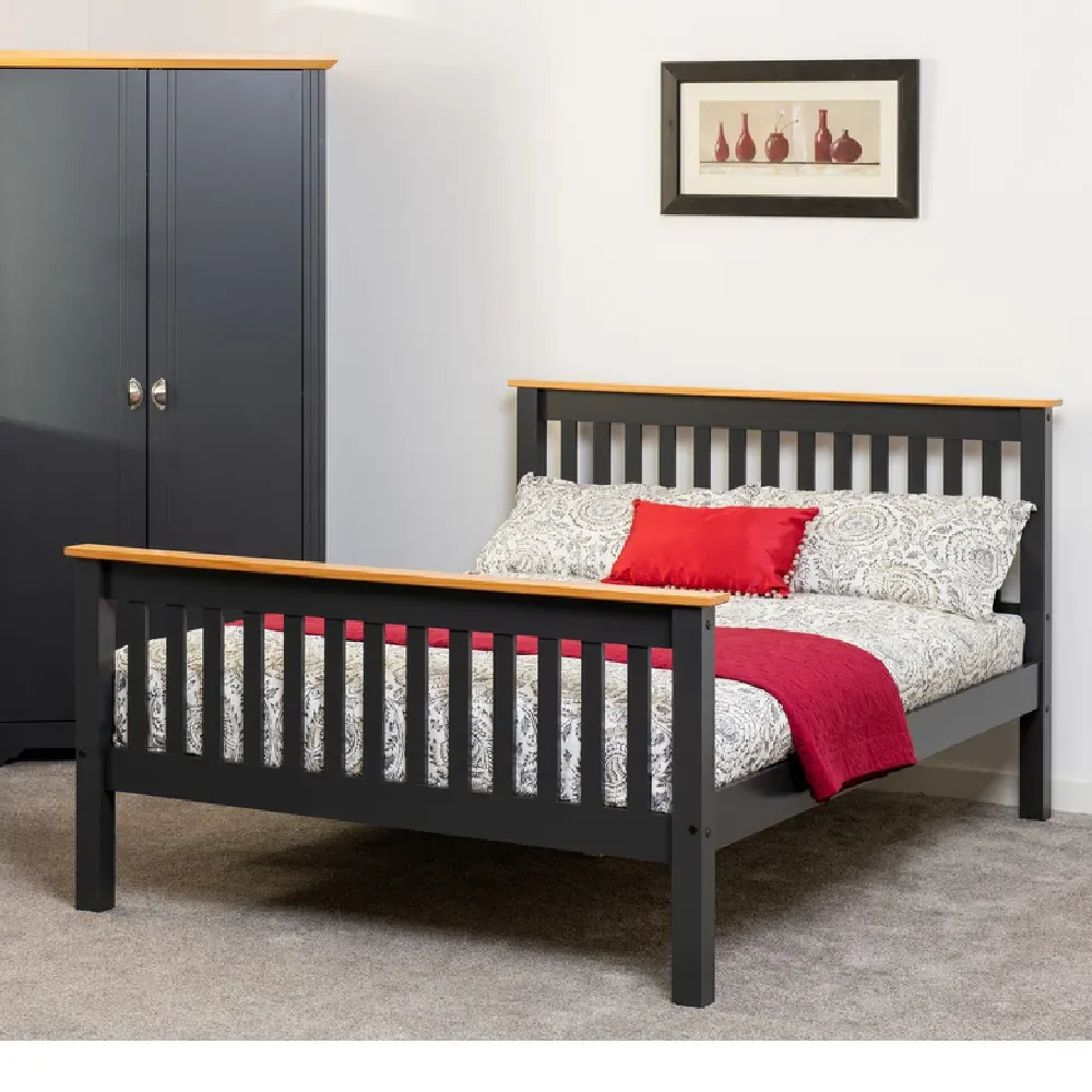 Merlin Double High Foot Bed Frame - Dark Grey, Oak