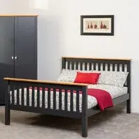 Merlin King Size High Foot Bed Frame - Dark Grey, Oak