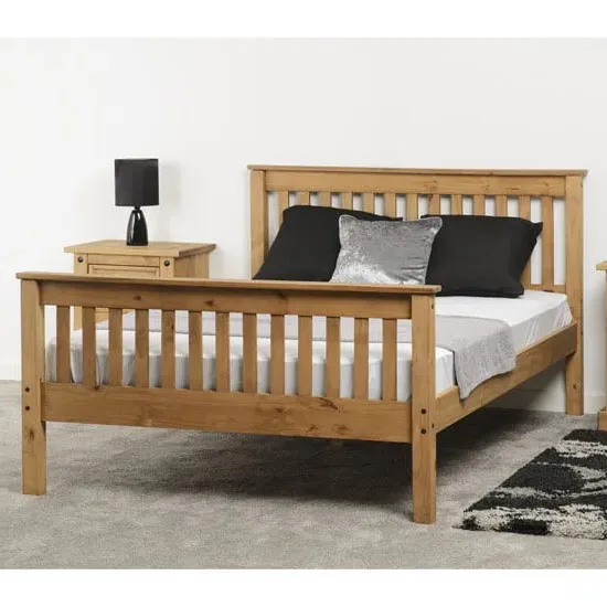 Merlin King Size High Foot Bed Frame - Waxed Pine
