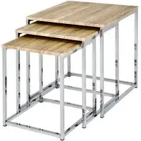 Merlin Set of 3 Nesting Tables - Light Oak, Chrome