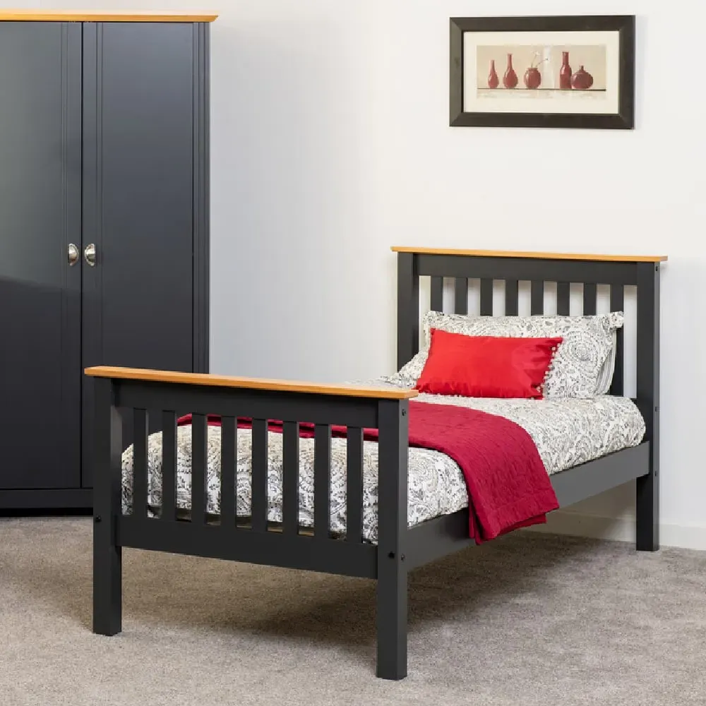 Merlin Single High Foot Bed Frame - Dark Grey, Oak