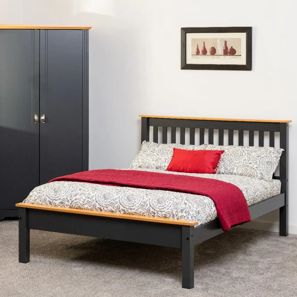Merlin Small Double Low Foot Bed Frame - Dark Grey, Oak