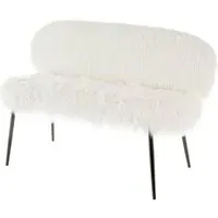 Merope Upholstered Sofa with Black Metal Legs - White, Faux Fur