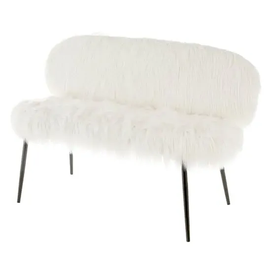 Merope Upholstered Sofa with Black Metal Legs - White, Faux Fur image