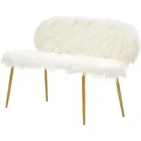 Merope Upholstered Sofa with Gold Metal Legs - White, Faux Fur
