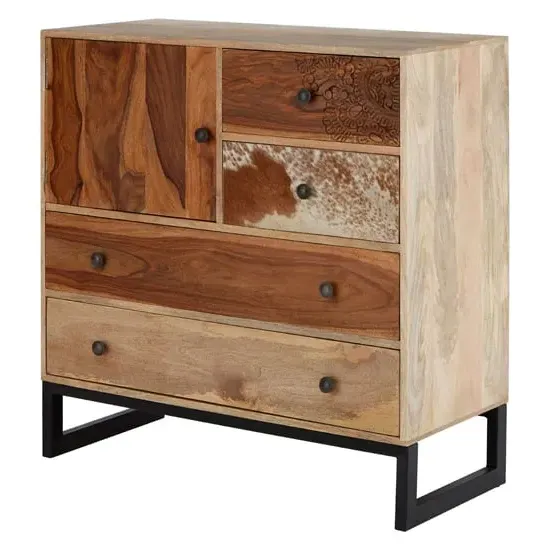 Merova Sideboard with 1 Door 4 Drawers - Multicolour, Mango Wood