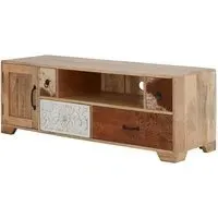 Merova TV Stand with 1 Door 4 Drawers - Multicolour, Mango Wood