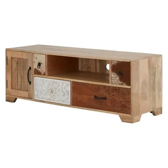Merova TV Stand with 1 Door 4 Drawers - Multicolour, Mango Wood image