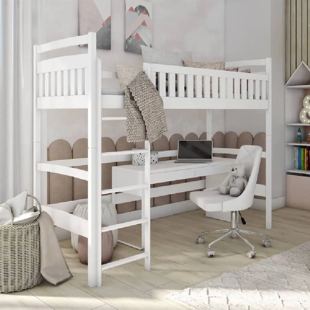 Merritt Wooden Bunk Bed with Foam Mattress - White