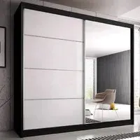 Mesa 183cm Mirrored Wardrobe with Sliding Doors - Black White Gloss