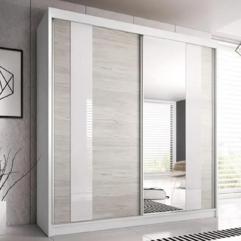 Mesa 183cm Mirrored Wardrobe with Sliding Doors - Matt White
