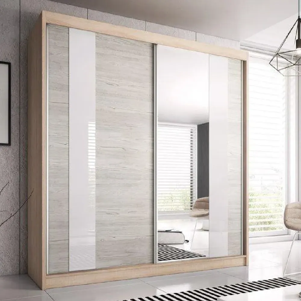 Mesa 183cm Mirrored Wardrobe with Sliding Doors - Sonoma Oak