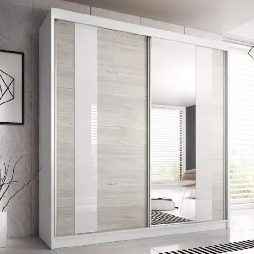 Mesa 203cm Mirrored Wardrobe with Sliding Doors - Matt White