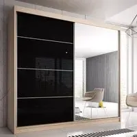 Mesa 203cm Mirrored Wardrobe with Sliding Doors - Oak Black