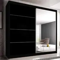 Mesa 233cm Mirrored Wardrobe with Sliding Doors - Black Gloss