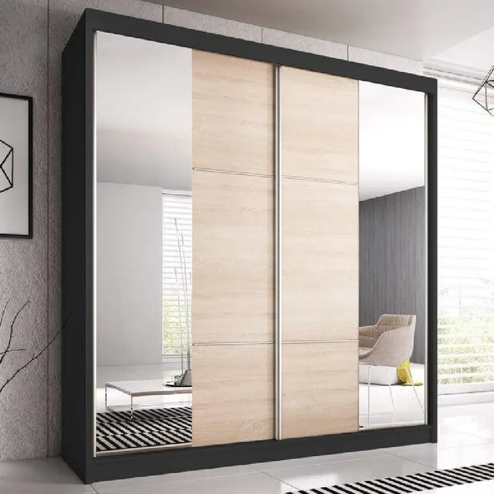 Mesa 233cm Mirrored Wardrobe with Sliding Doors - Matt Black