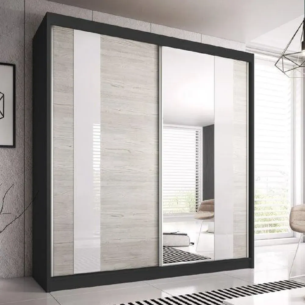 Mesa 233cm Mirrored Wardrobe with Sliding Doors - Matt Black image