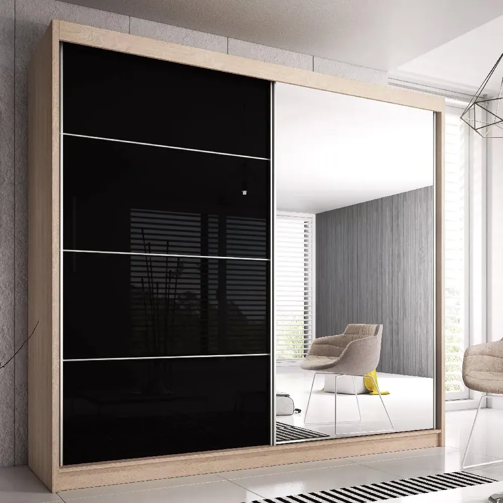 Mesa 233cm Mirrored Wardrobe with Sliding Doors - Oak Black