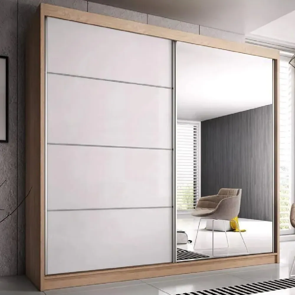 Mesa 233cm Mirrored Wardrobe with Sliding Doors - Oak White
