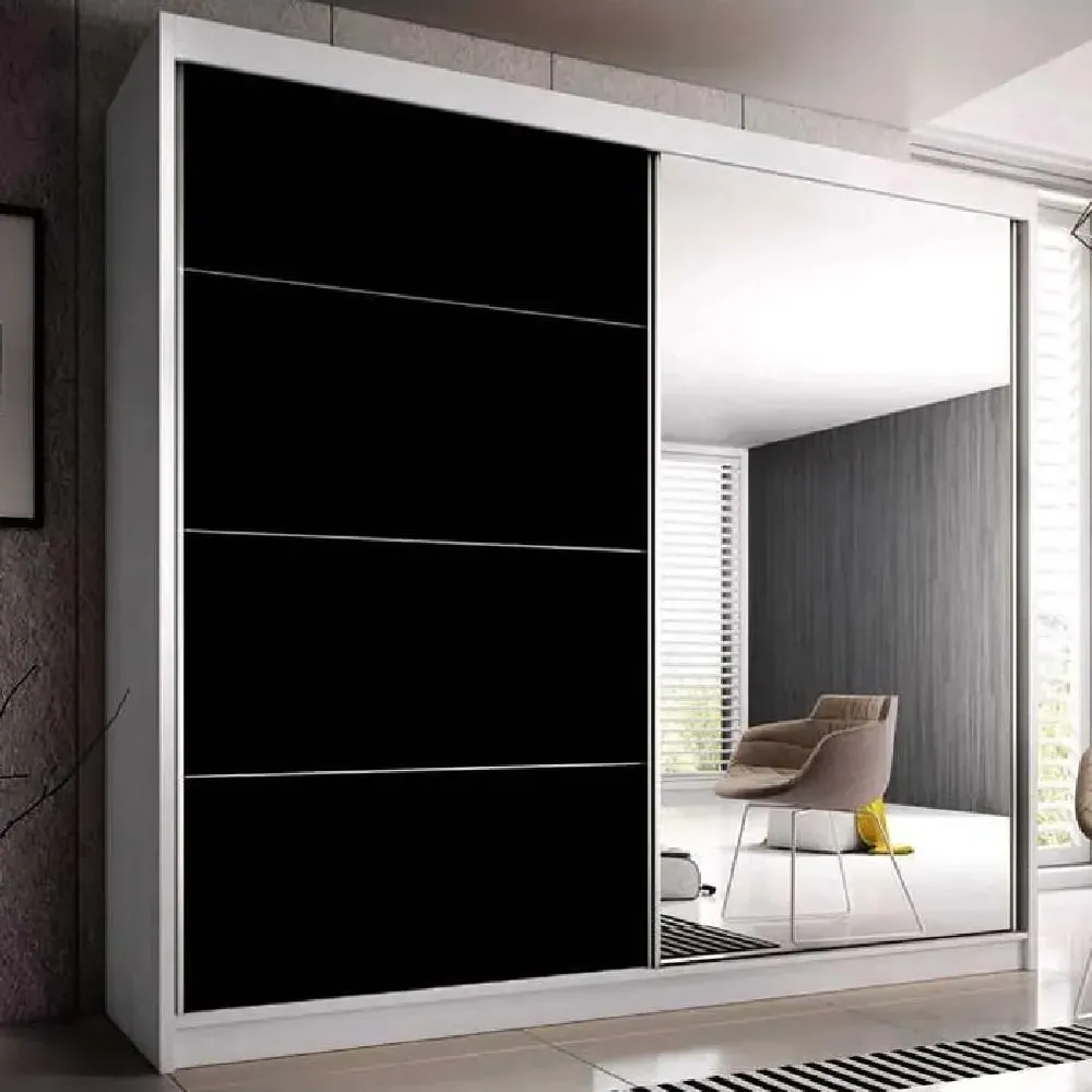 Mesa 233cm Mirrored Wardrobe with Sliding Doors - White Black