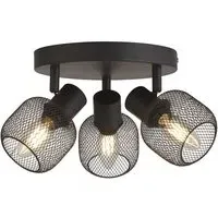 Meshy 3 Light Round Cage Spotlight - Black
